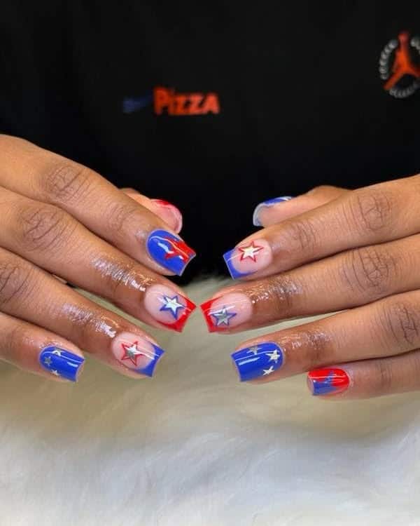 22. Star Graphic Nails in Red and Blue - red and blue nail ideas