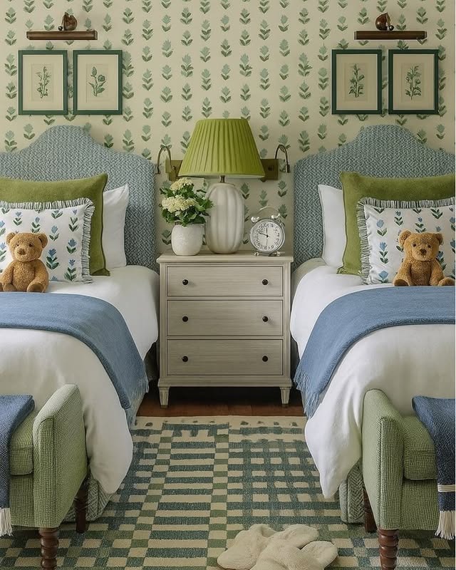 9. Coordinated Blue and Green Twin Bedroom - blue and green bedroom ideas
