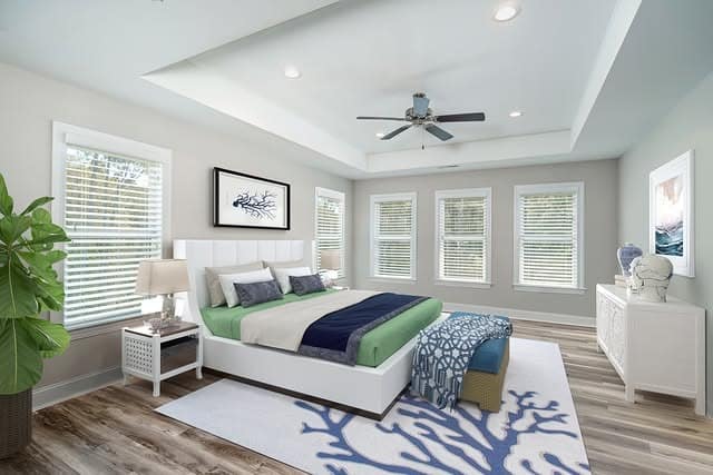 10. Contemporary Bedroom with Blue and Green Layering - blue and green bedroom ideas