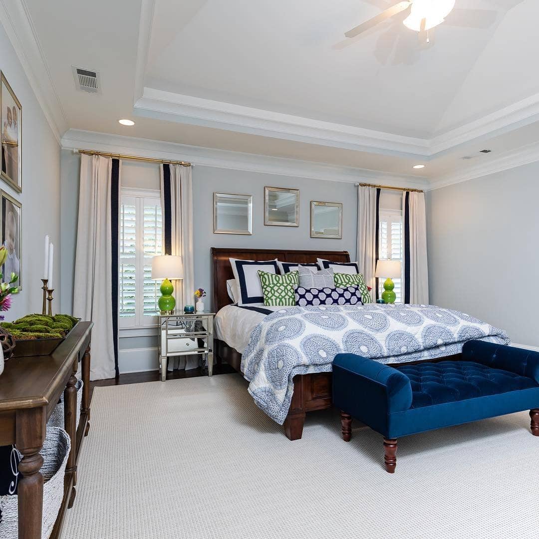 18. Classic Blue and Green Bedroom with Symmetry - blue and green bedroom ideas