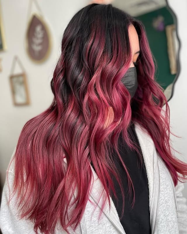 4. Deep Magenta Balayage with Natural Flow - Magenta Hair Color