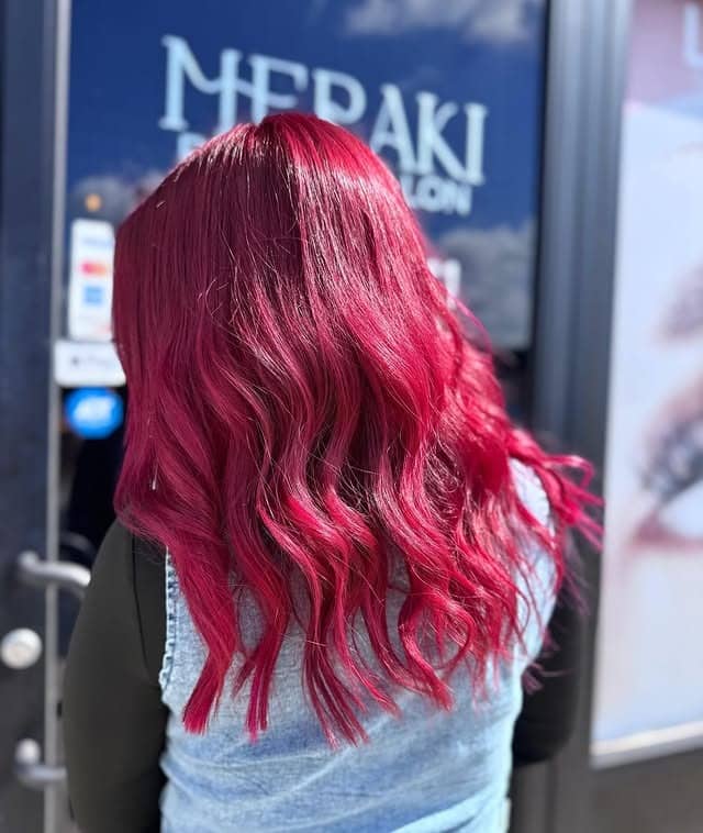 7. Glossy Magenta Mid-Length Waves - Magenta Hair Color