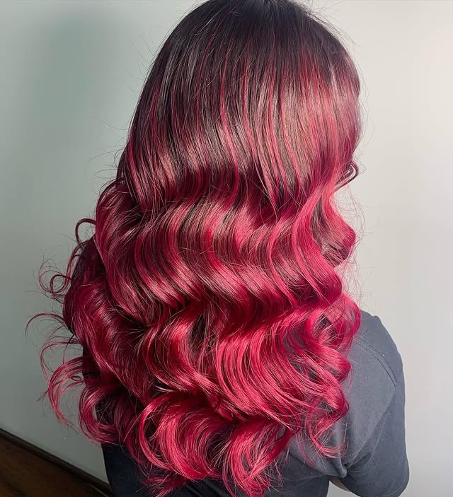 10. Dark Root Magenta Waves with High Contrast - Magenta Hair Color