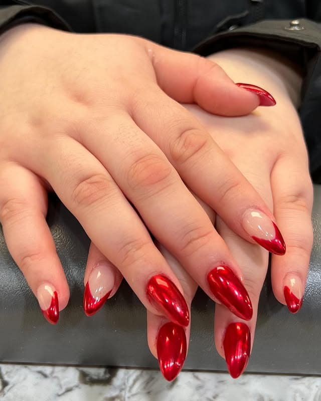 3. Red Chrome French Stiletto - red chrome nail ideas