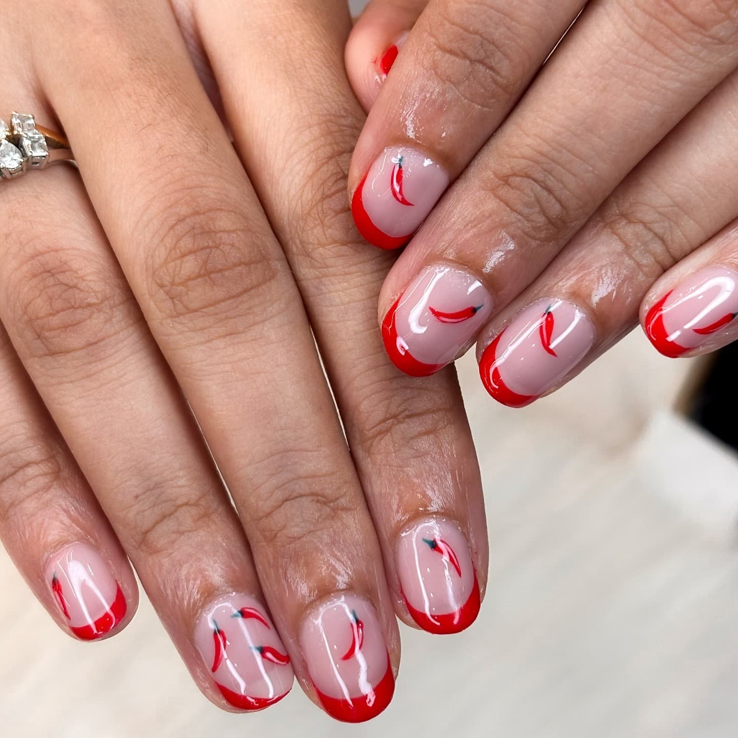 1. Modern Red French With Abstract Accents - red french nail ideas