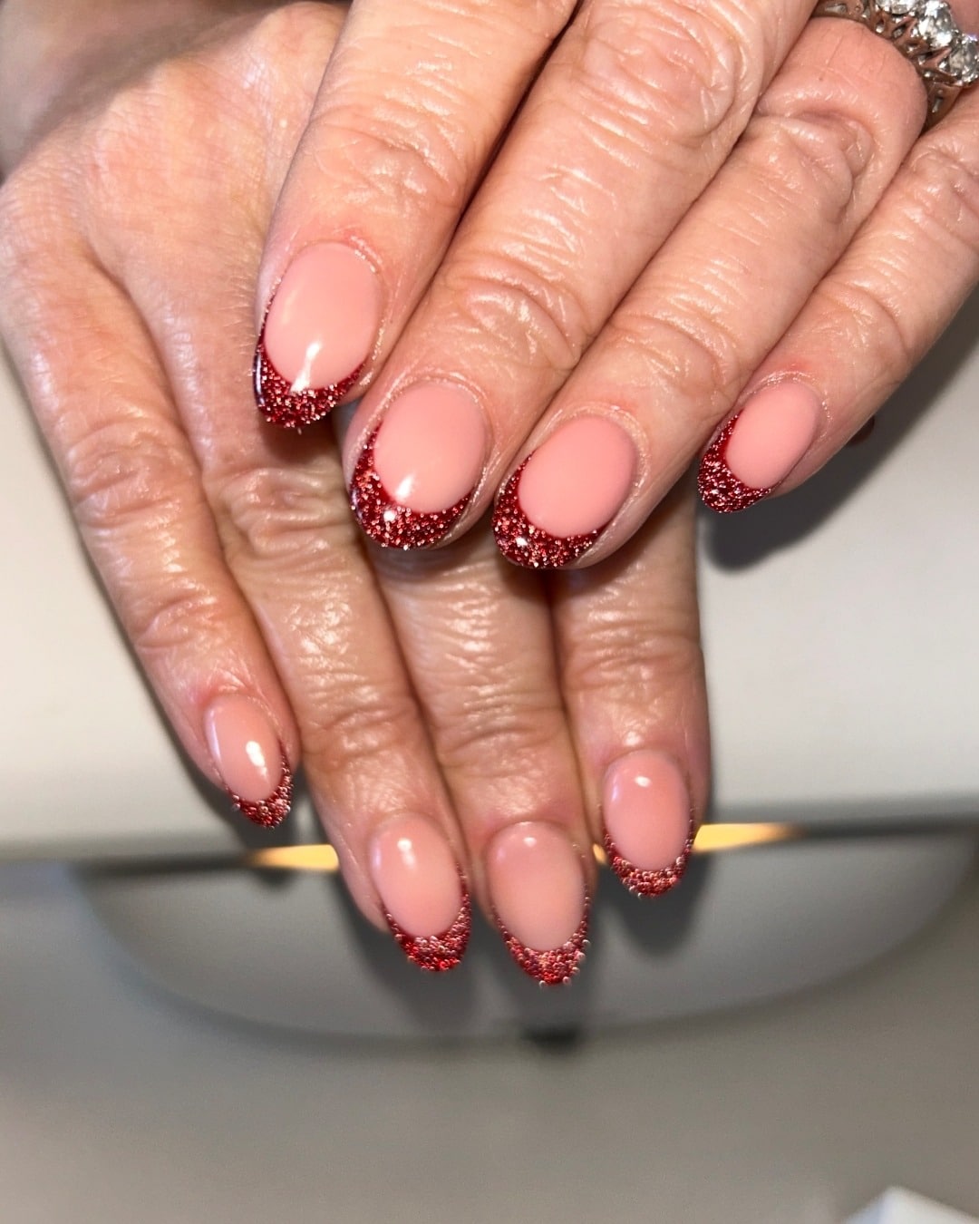 3. Red Glitter French Tips - red french nail ideas