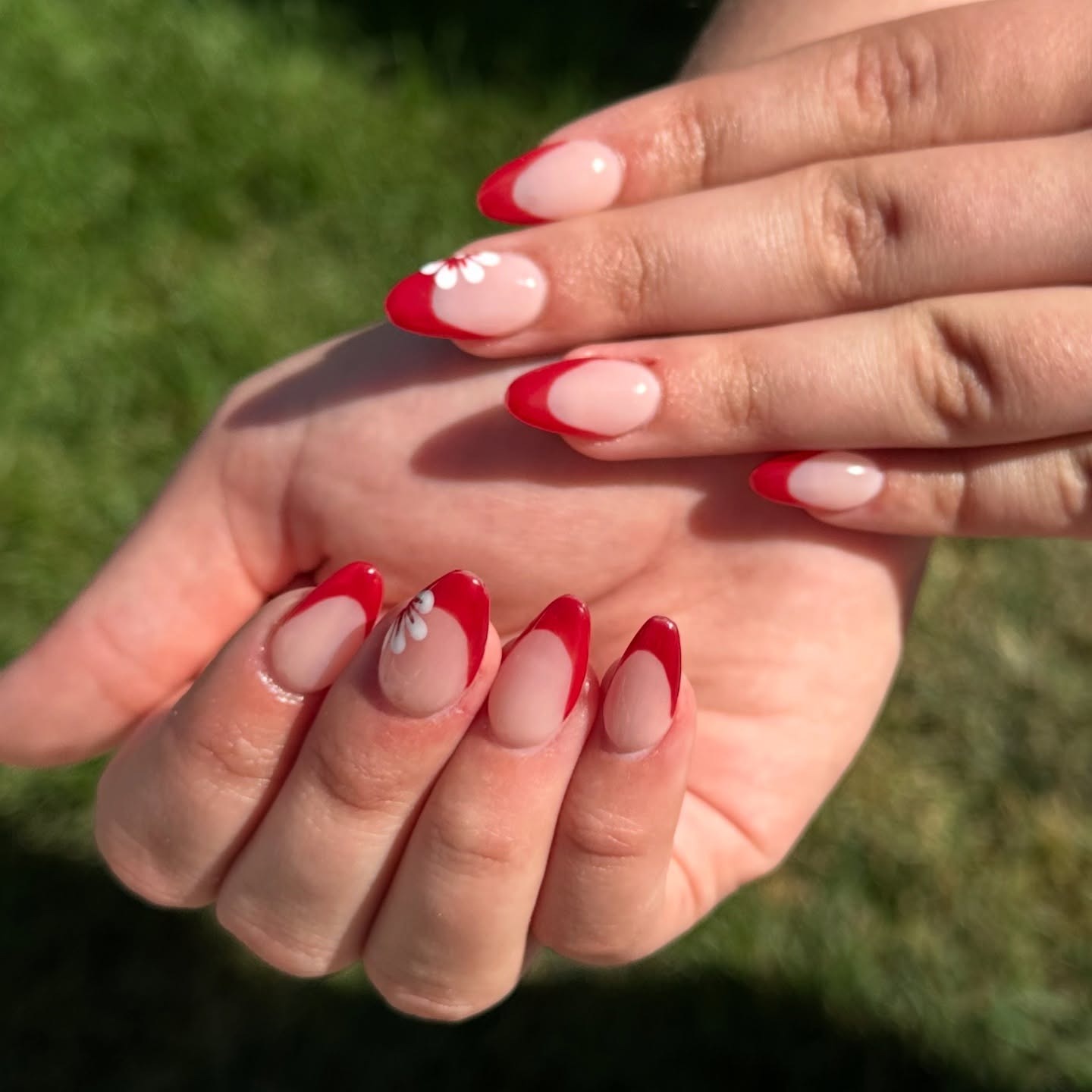 6. Floral Red French Nail Design - red french nail ideas