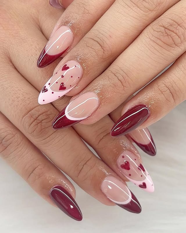 8. Angled Red French Manicure - red french nail ideas