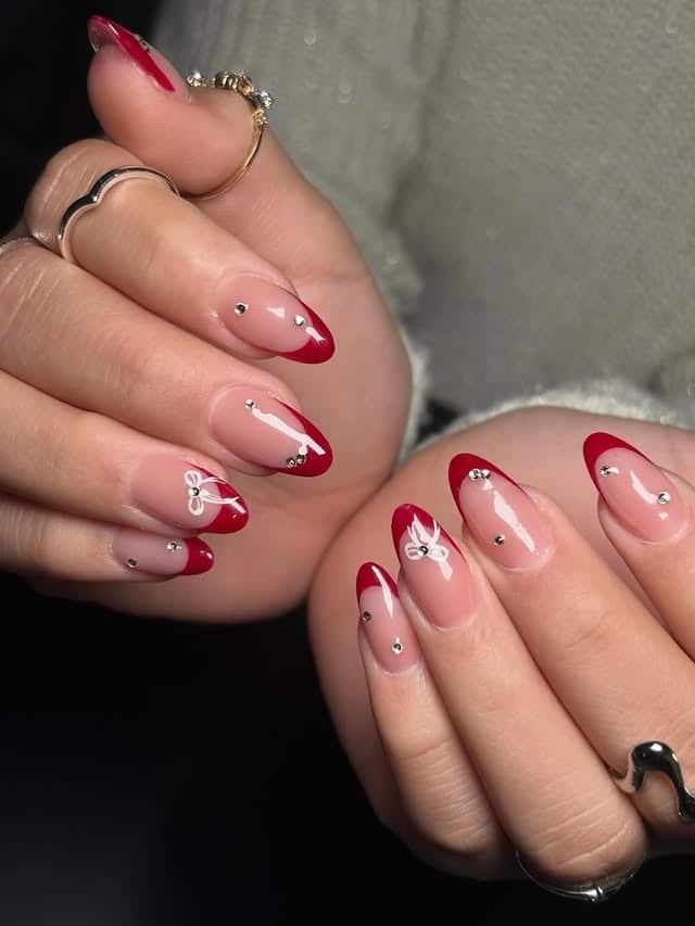 9. Valentine-Inspired Red French Nails - red french nail ideas