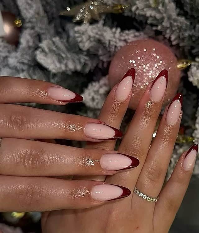 13. Elegant Red French Almond Nails - red french nail ideas