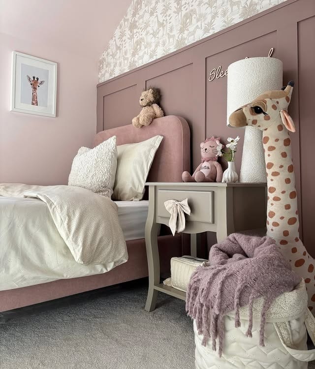 1. Soft Blush Panel Bedroom with Warm Gray Accents - pink and gray bedroom ideas