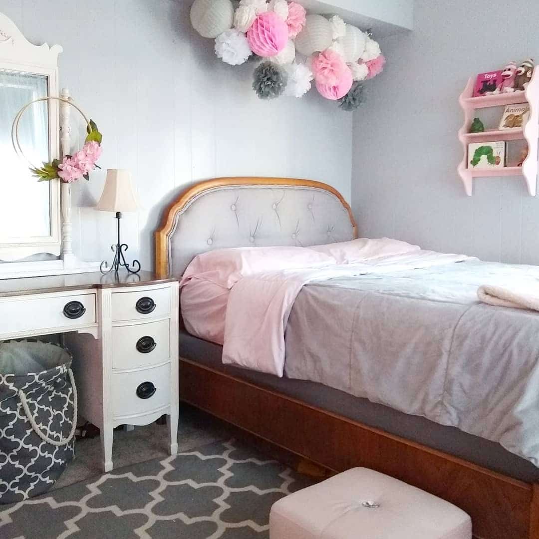 11. Soft Pink and Light Gray Bedroom with Playful Decor - pink and gray bedroom ideas