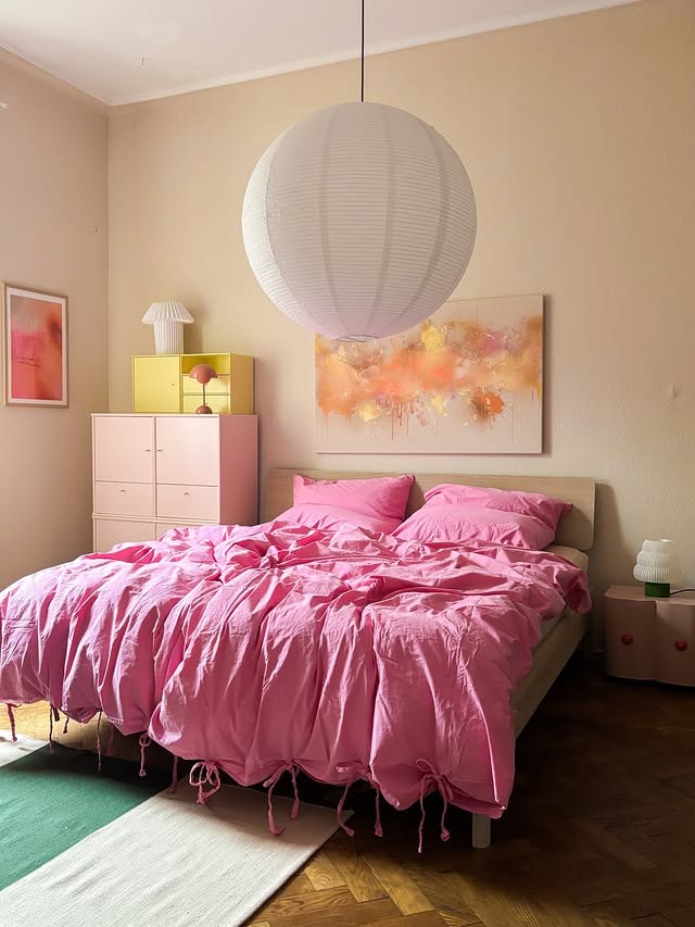 22. Modern Pink Bedroom with Light Gray Neutrals - pink and gray bedroom ideas