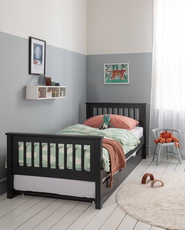 1. Soft Modern Toddler Bedroom in Sage and Charcoal - childrens bedroom ideas