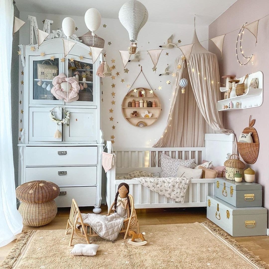 20. Whimsical Toddler Bedroom in Blush, Cream, and Natural Wood - childrens bedroom ideas