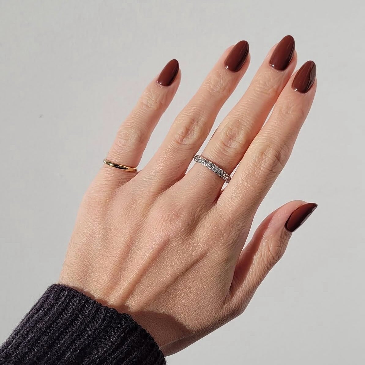 1. Chocolate Almond Short Nails - short brown nail ideas