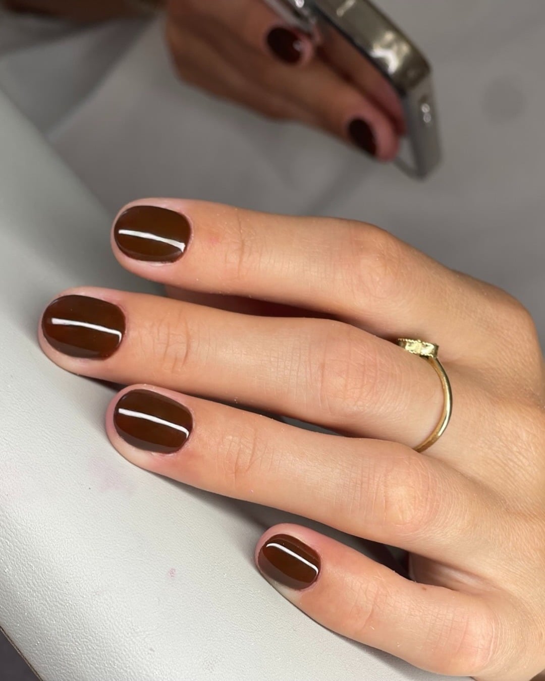 3. Mocha Classic Short Nails - short brown nail ideas