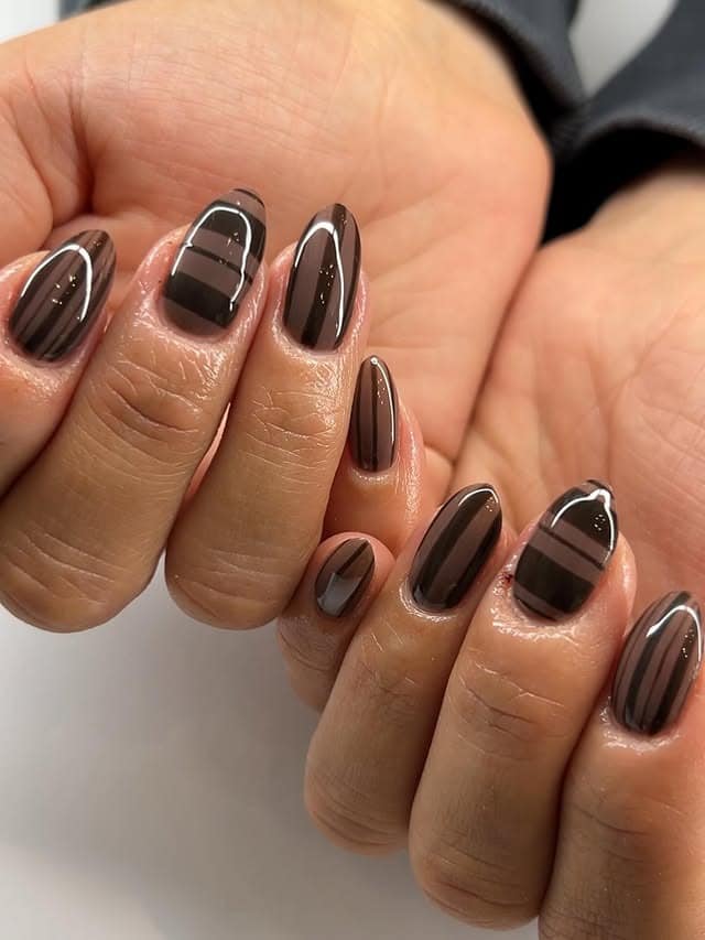 8. Smoky Brown Short Nails with Gloss Finish - short brown nail ideas