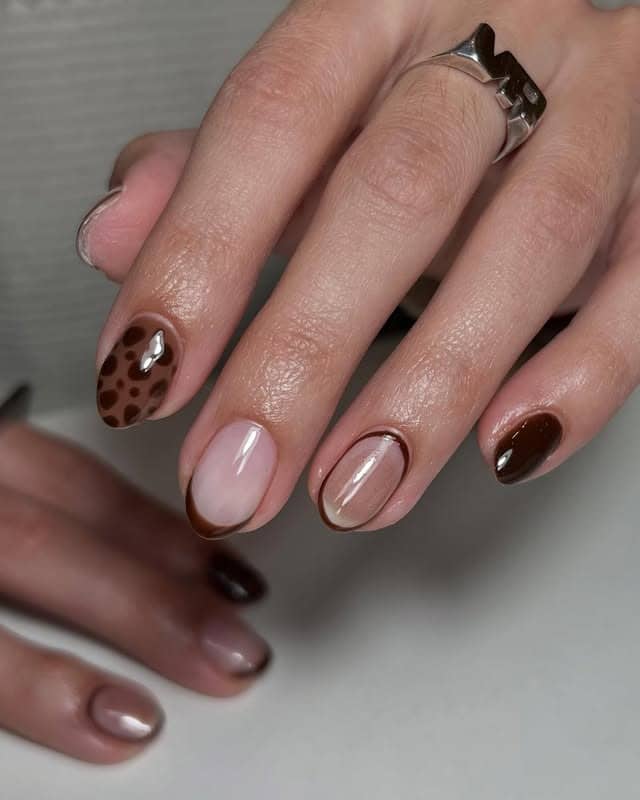 18. Soft Brown Accent Short Nails - short brown nail ideas