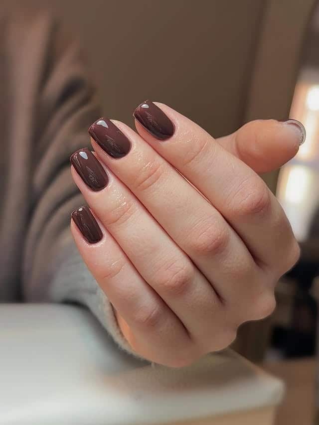 20. Espresso Brown Short Nails - short brown nail ideas