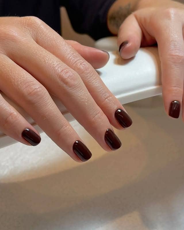 21. Espresso Gloss Short Nails - short brown nail ideas