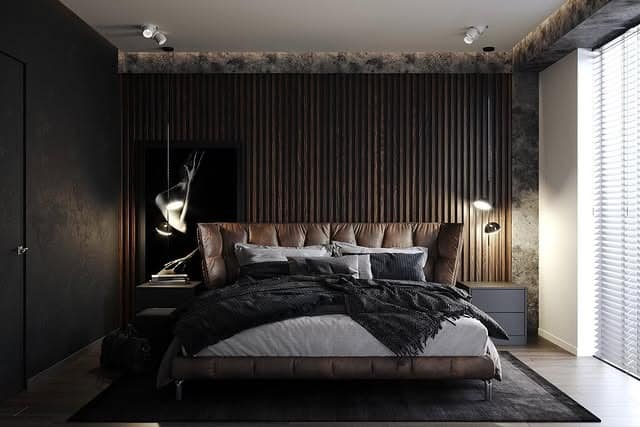 3. Sculptural Dark Wood Statement Bedroom - dark wood bedroom ideas