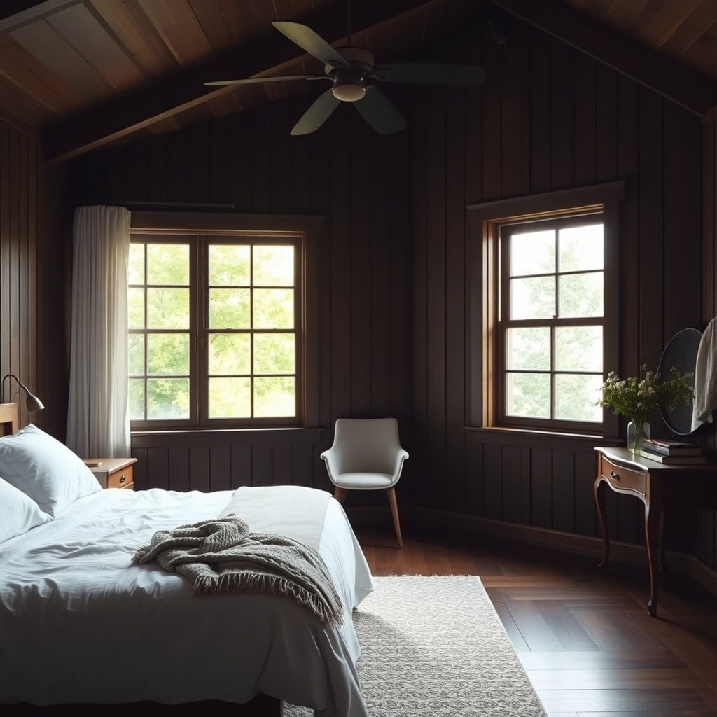 12. Cabin-Inspired Dark Wood Bedroom with Classic Charm - dark wood bedroom ideas