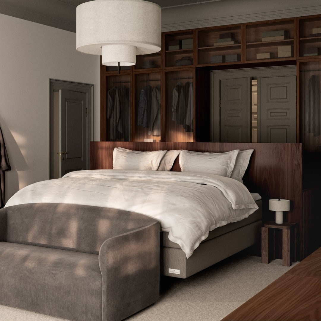 15. Dark Wood Bedroom with Glass Wardedding and Tailored Storage - dark wood bedroom ideas