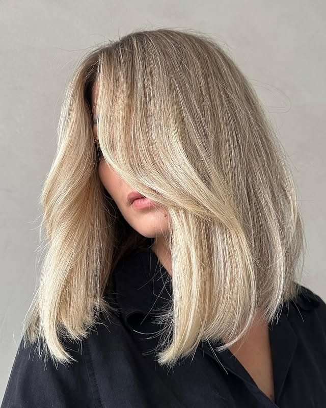 2. Blunt Shoulder Bob with Cool Beige Blonde - Shoulder Length Hair