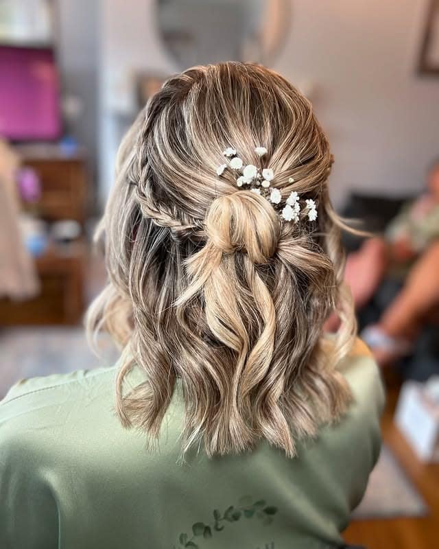 6. Half-Up Textured Shoulder Style in Sandy Blonde - Shoulder Length Hair