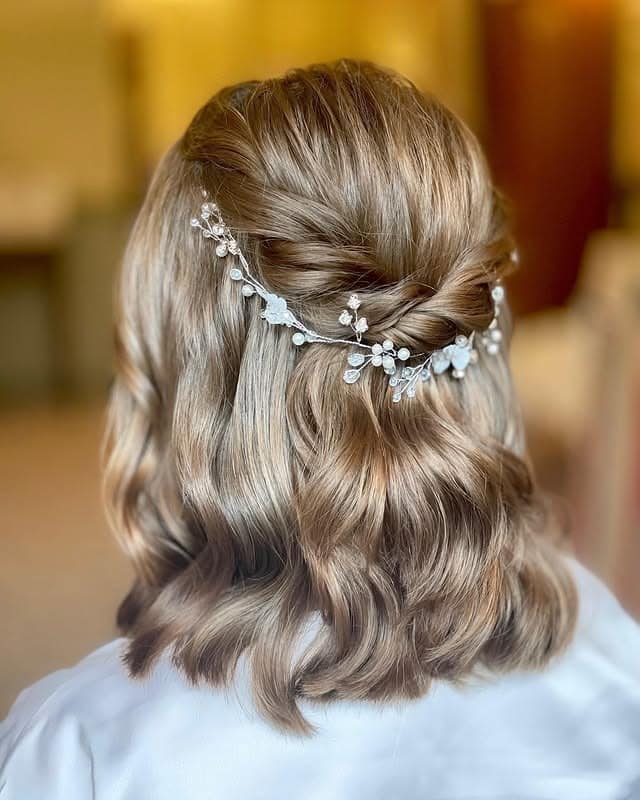 11. Soft Half-Up Shoulder Waves in Cool Ash Blonde - Shoulder Length Hair