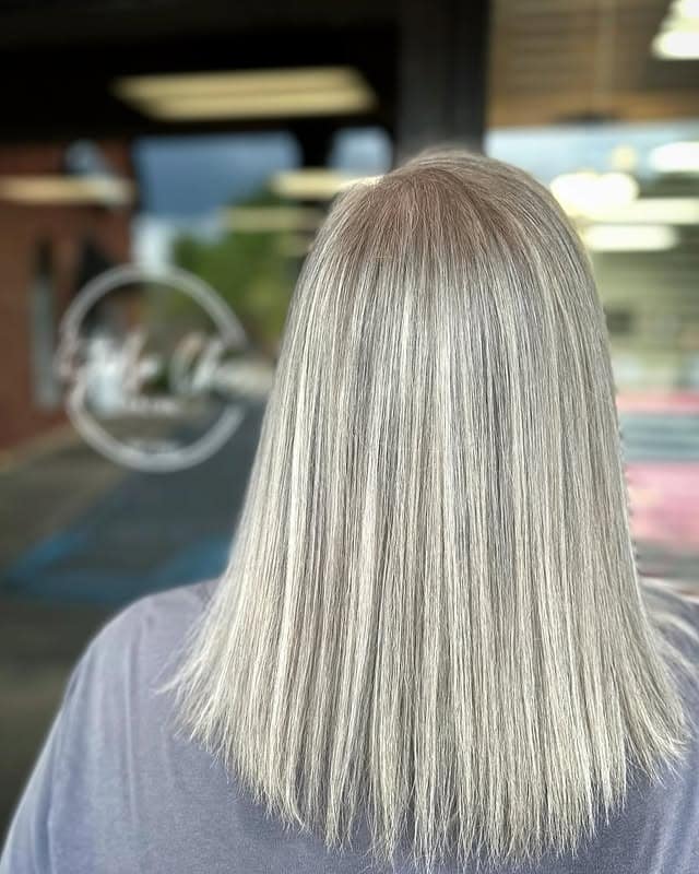 2. Sleek Cool Gray Blunt Cut - Gray Hair Color