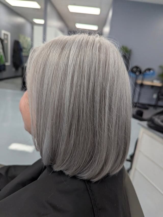 6. Angled Gray Bob with Smooth Finish - Gray Hair Color