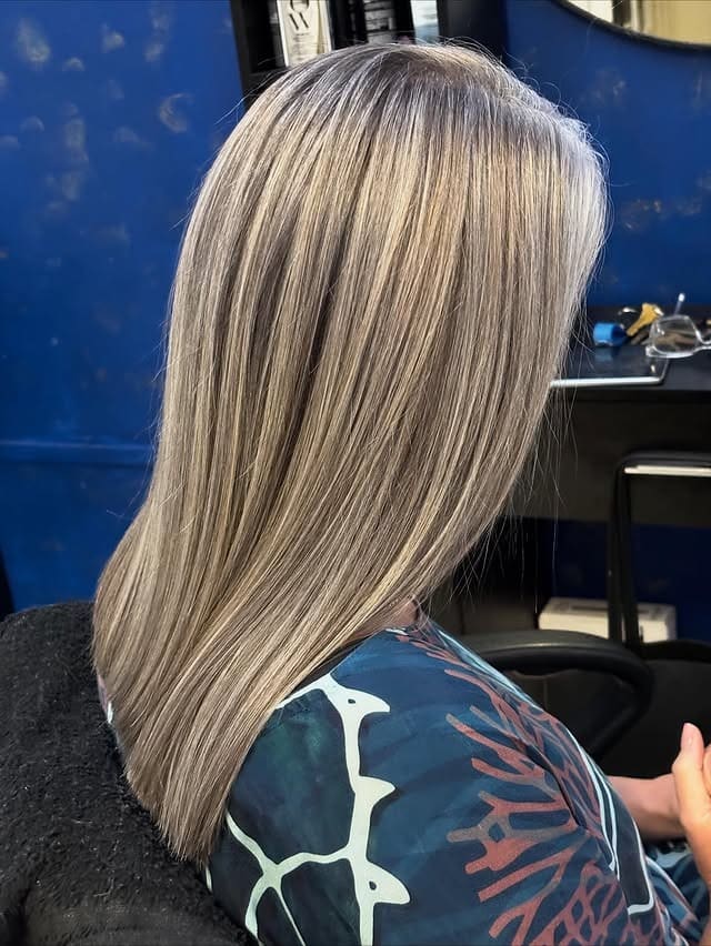 7. Dimensional Gray Blonde with Natural Flow - Gray Hair Color