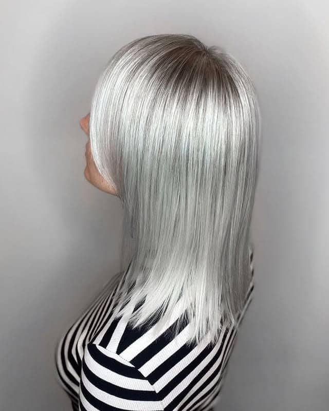 14. Icy Gray Mid-Length Cut with Natural Root - Gray Hair Color