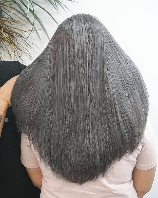 16. Long Charcoal Gray with Tapered Ends - Gray Hair Color
