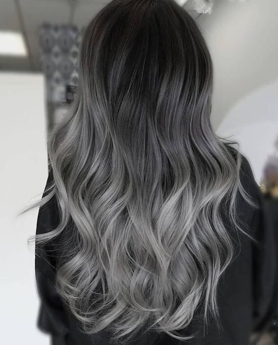 22. Smoky Charcoal Gray with Blended Waves - Gray Hair Color