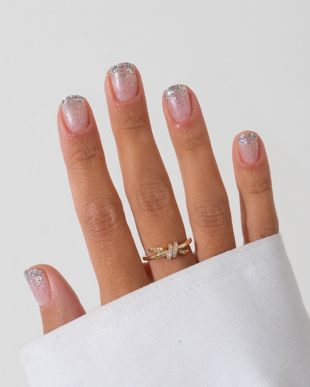 18. Minimal Pink Nails with Silver Glitter Gradient - silver glitter nail ideas