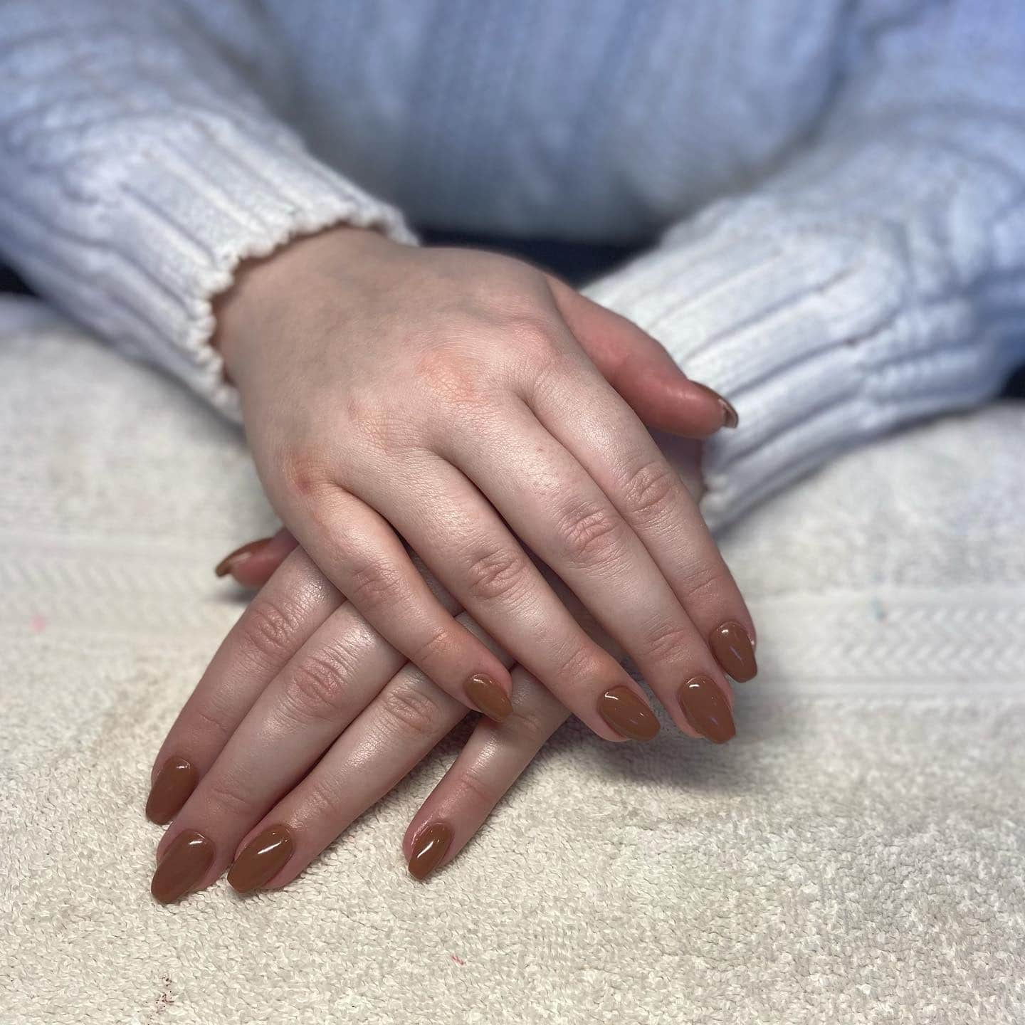 1. Glossy Cocoa Almond Nails - simple brown nail ideas