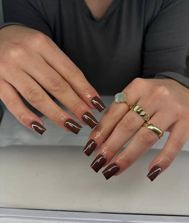 5. Espresso Square Nails with High Shine - simple brown nail ideas