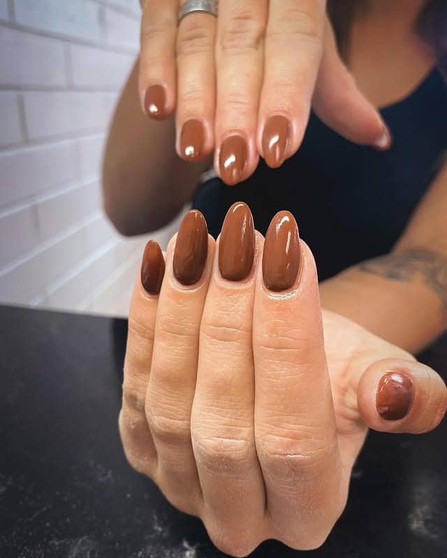 7. Short Brown Rounded Nails - simple brown nail ideas