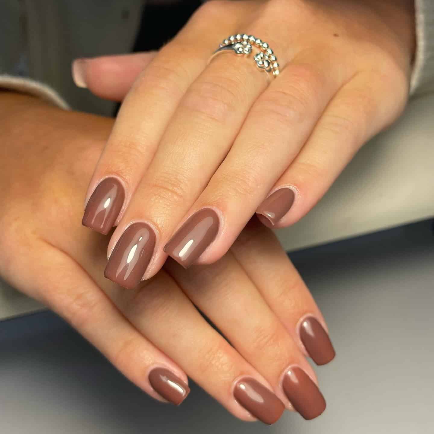 18. Neutral Brown Short Square Nails - simple brown nail ideas