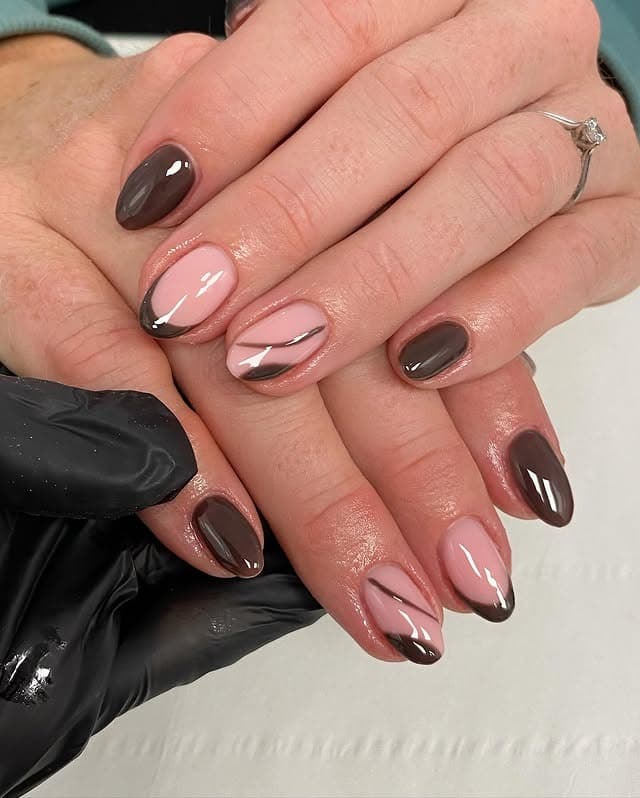 20. Brown French Tip Almond Nails - simple brown nail ideas