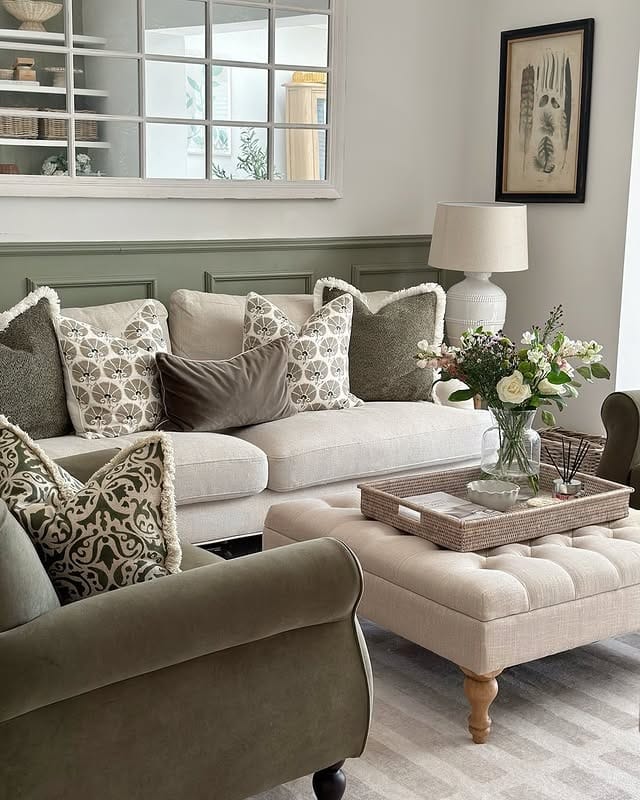 7. Soft Sage Cottage Comfort - sage green living room ideas