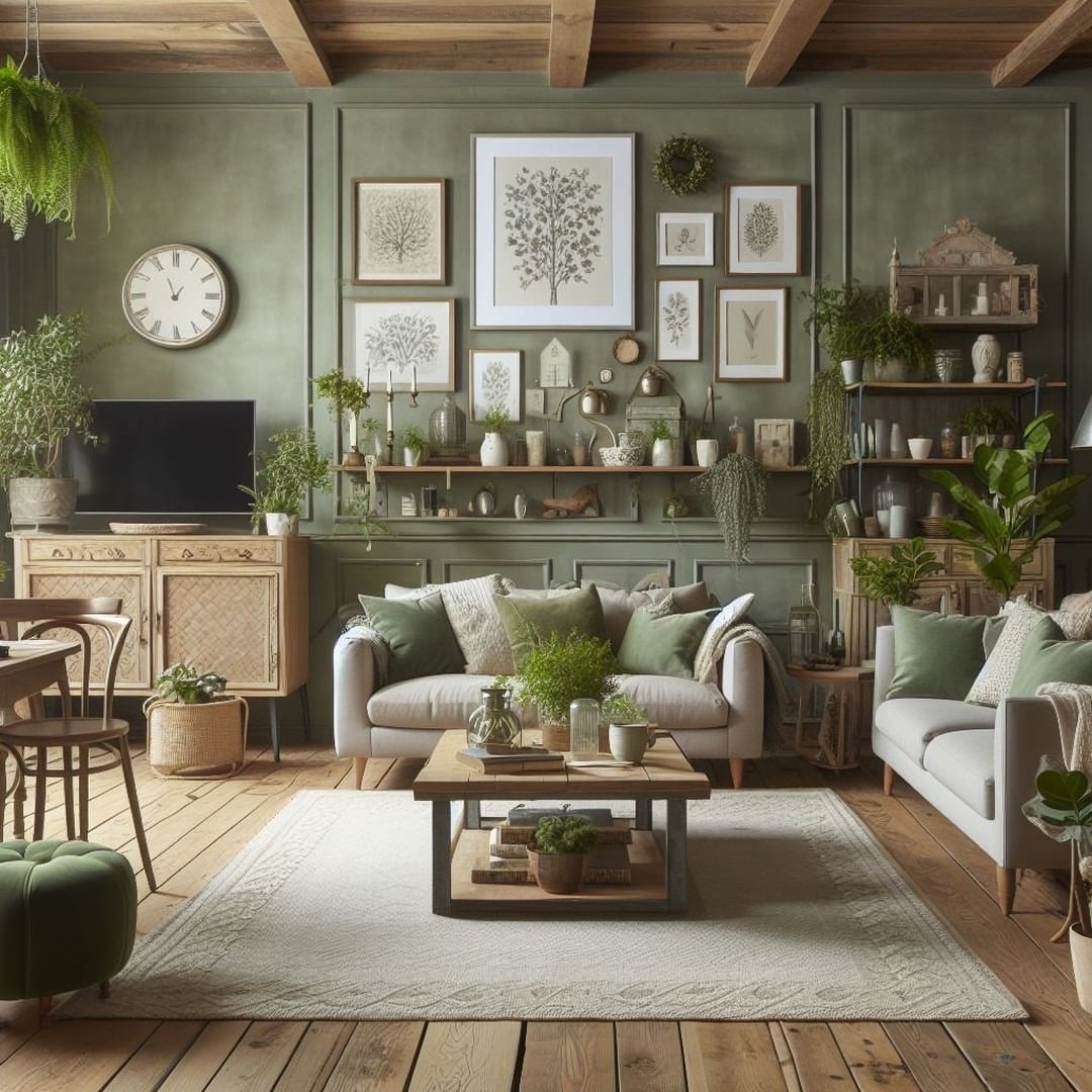 11. Collected Sage Green Gallery Living Room - sage green living room ideas