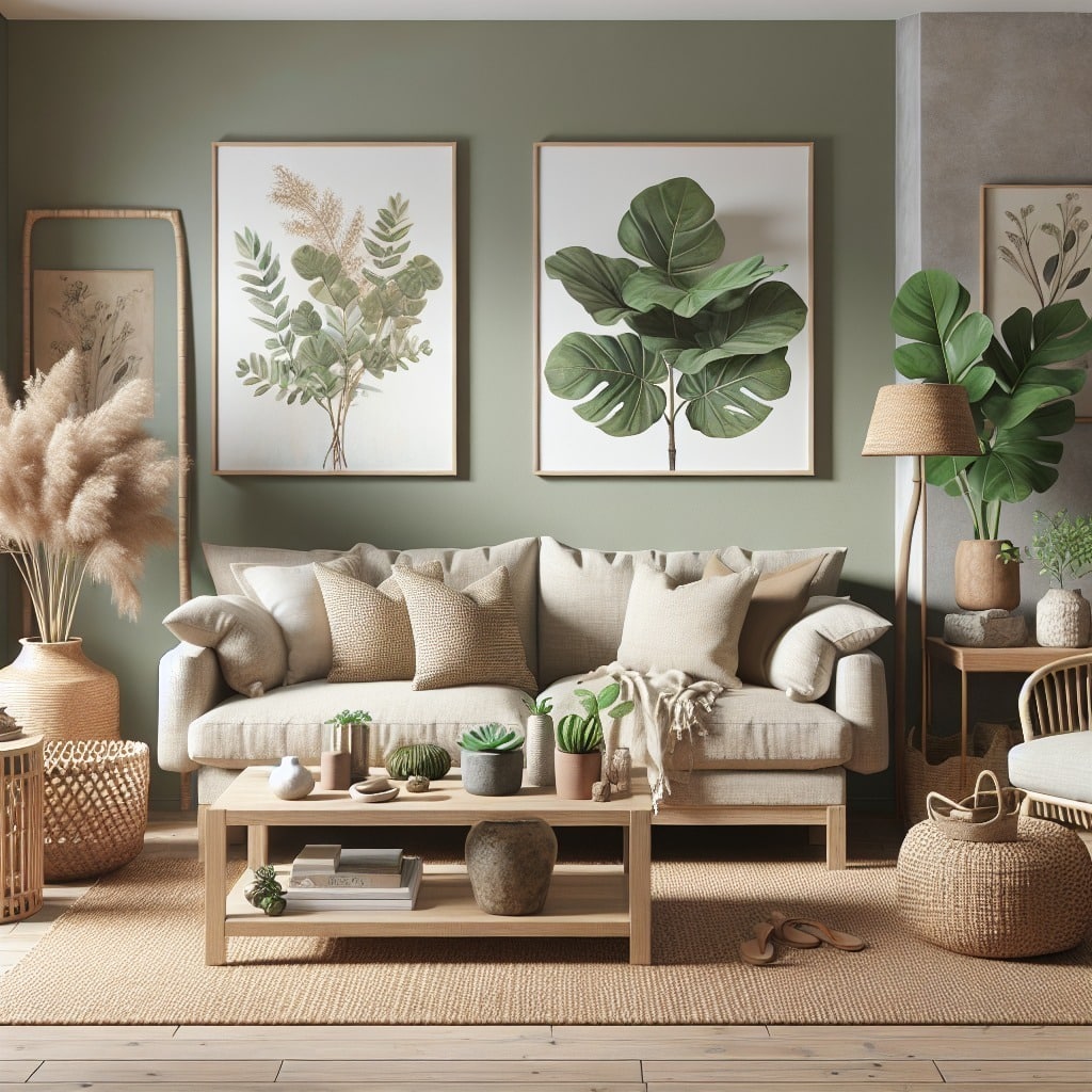 19. Botanical Sage Green Statement Wall - sage green living room ideas