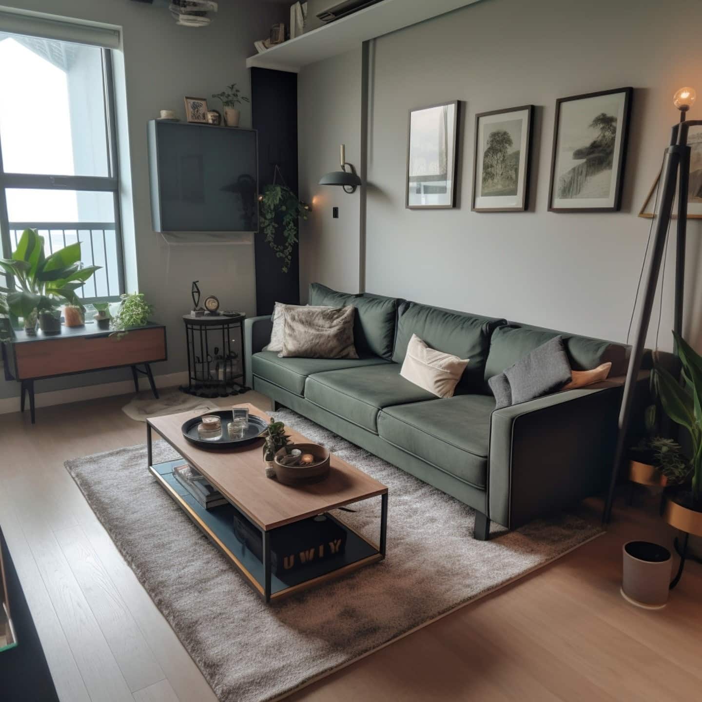 21. Modern Sage Green Apartment Living Room - sage green living room ideas