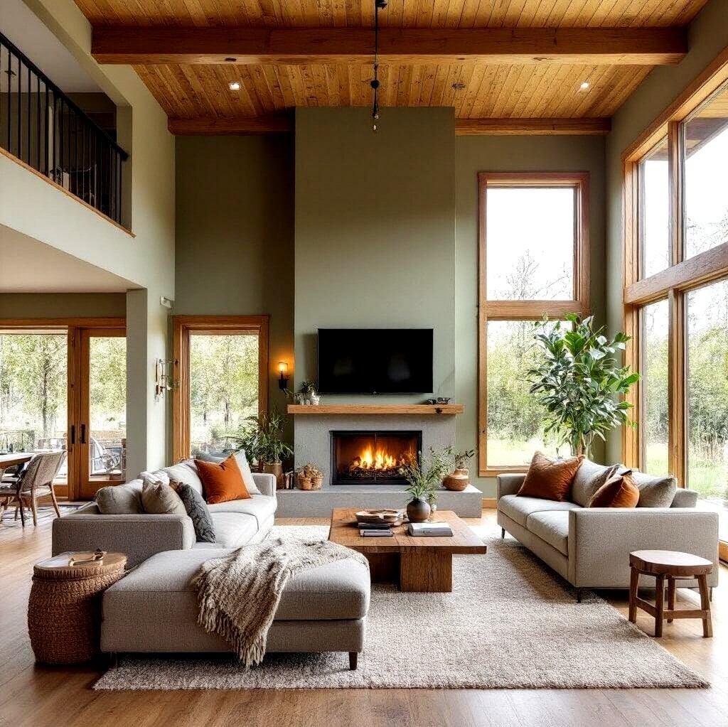 22. Open-Concept Sage Green Great Room - sage green living room ideas