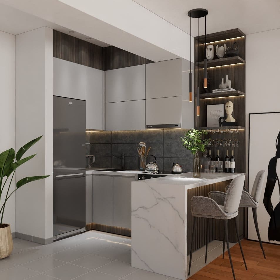 19. Soft Green Kitchen with Wood Counters and Open Shelving - small cozy kitchen ideas