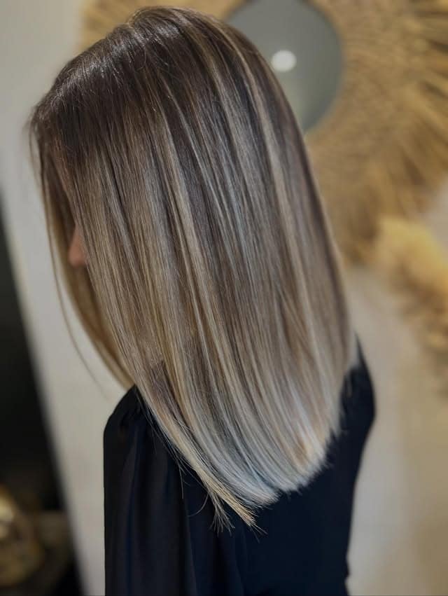 22. Sleek Ash Blonde Lob with Smooth Blend - Blonde Hair Color